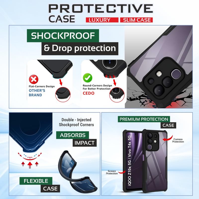 AIBEX® Compatible for Vivo Y31 Pro 5G / Vivo T4X 5G / IQOO Z10X 5G Mobile Back Case Cover, Crystal-Clear Shockproof Bumper with Camera Guard | 360° Hybrid Protection (TPU+PC) - Image 4