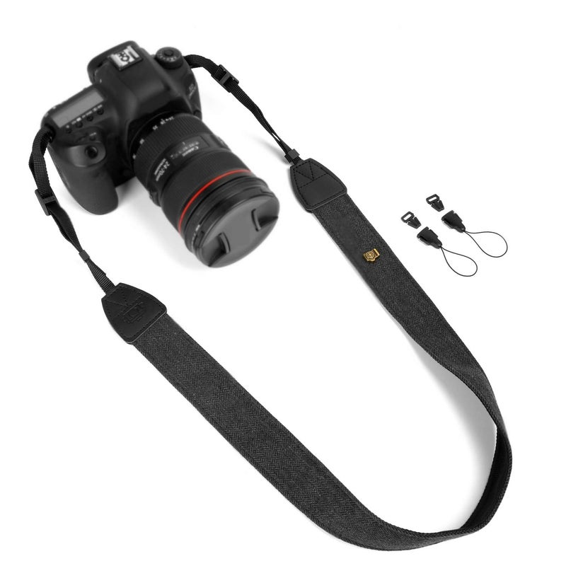 Wanby حزام كاميرا WANBY أسود قماش للرقبة والكتف مع مشابك إطلاق سريعة لكاميرات DSLR وSLR - Image 1