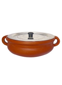 TAJ Handmade Earthen Clay Pot Kadai with Stainless Steel Lid Made by Indian Artisan, Red  - Image 1