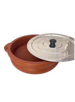 TAJ Handmade Earthen Clay Pot Kadai with Stainless Steel Lid Made by Indian Artisan, Red  - Image 2
