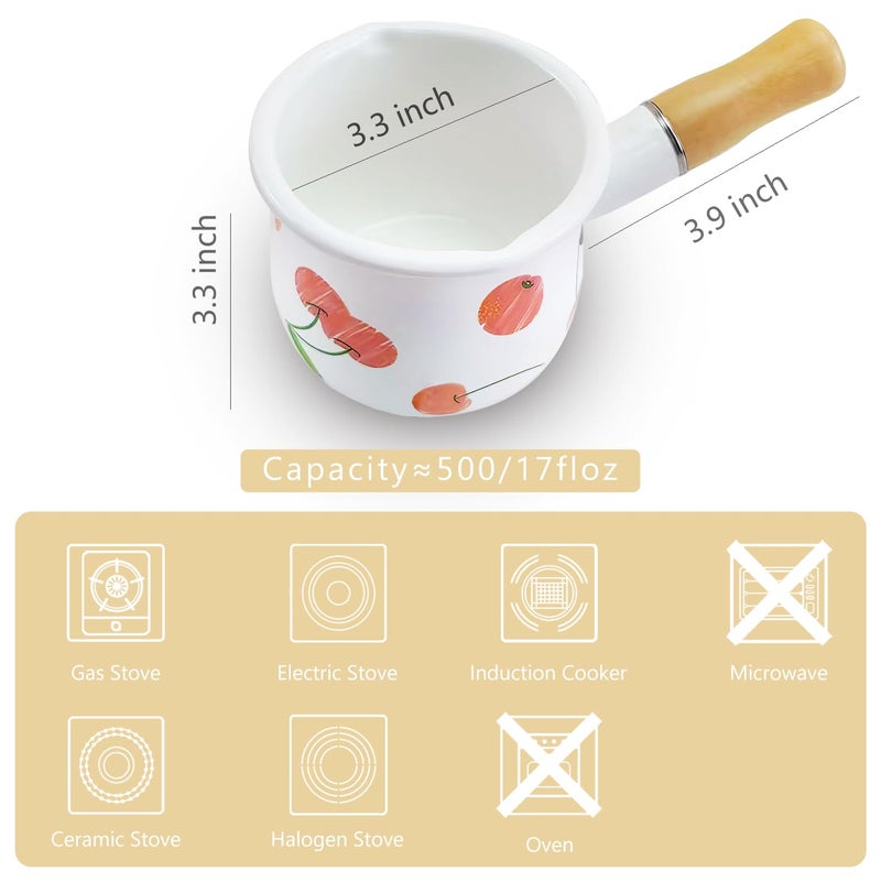 YumCute Home وعاء حليب مينا YumCute المنزلي، قدر صغير لتسخين الزبدة 4 بوصة 17 أونصة مع مقبض خشبي لتسخين كميات صغيرة من السوائل - Image 3