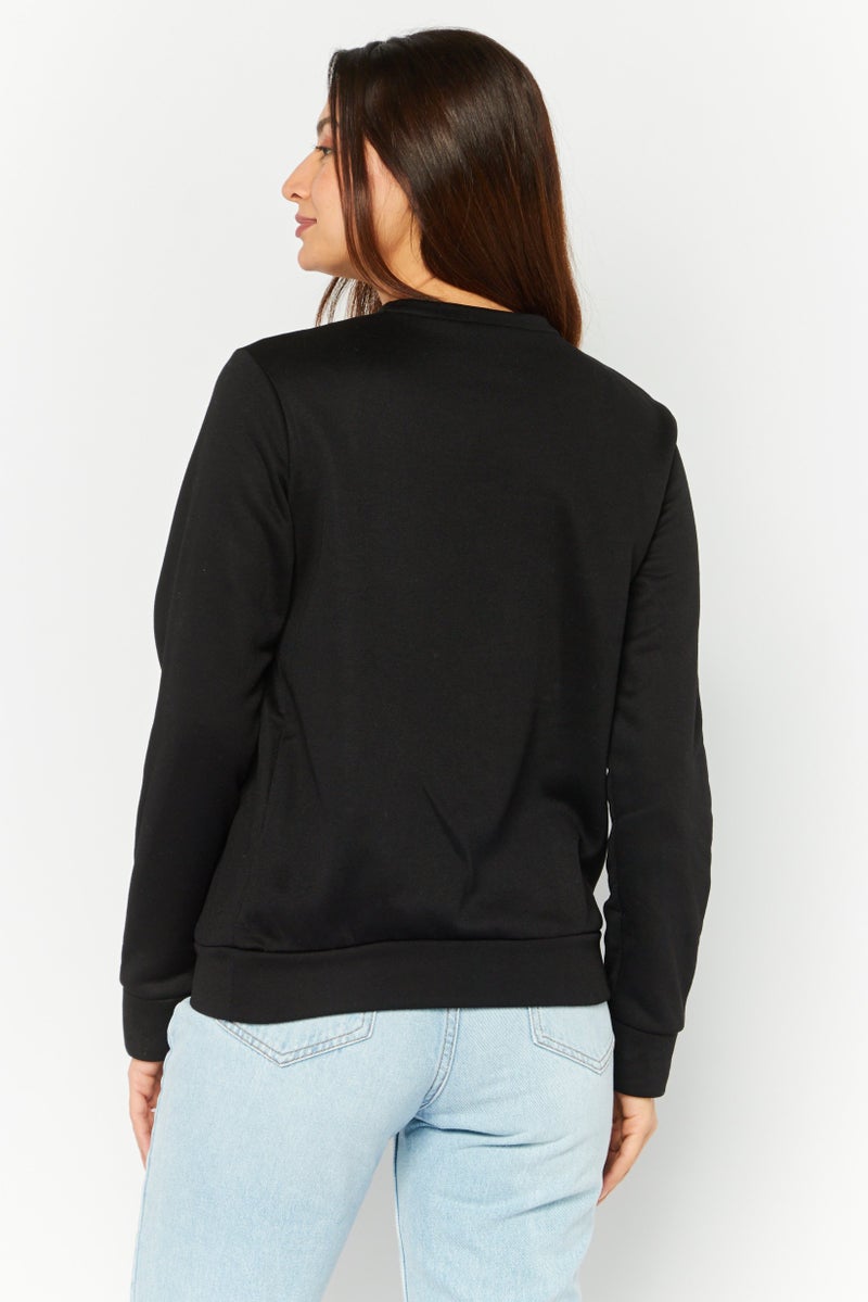 Buzz Women Round Neck Long Sleeves Embillished Sweatshirt, Black - Image 4