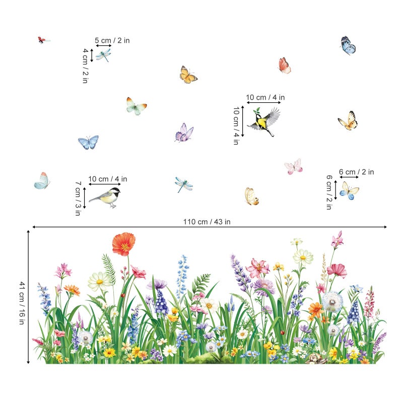 decalmile Spring Flower Grass Double Sided Window Clings Wildflower Butterflies Window Decals Anti-Collision Glass Doors Window Stickers - Image 4