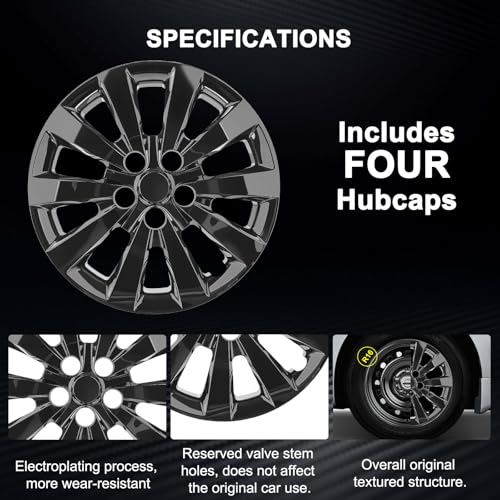 WEISIGAO Wheel Hubcaps Compatible with Nissan Leaf 2011-2025 ;Nissan SENTRA 2013-2019,16 inch Factory Steel Wheel Covers;Set of 4 Packs;Glossy Black - Image 3