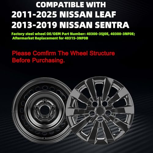 WEISIGAO Wheel Hubcaps Compatible with Nissan Leaf 2011-2025 ;Nissan SENTRA 2013-2019,16 inch Factory Steel Wheel Covers;Set of 4 Packs;Glossy Black - Image 2