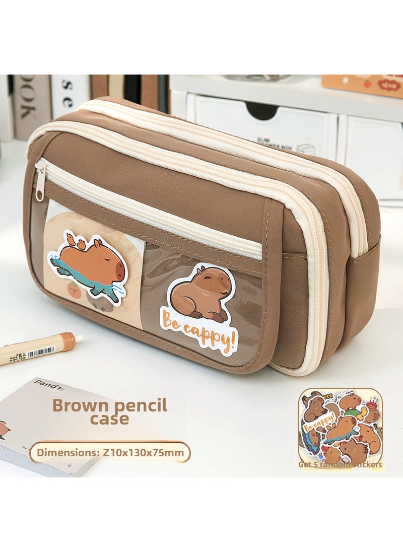 Generic - New capabala pencil case female primary school student girl High-looking large capacity stationery box junior high school student children Girl[Dolphin door forever] 9-layer brown pencil case +5 stickers [Dolphin door forever] 9-layer brown pencil case +5 stickers - Image 1
