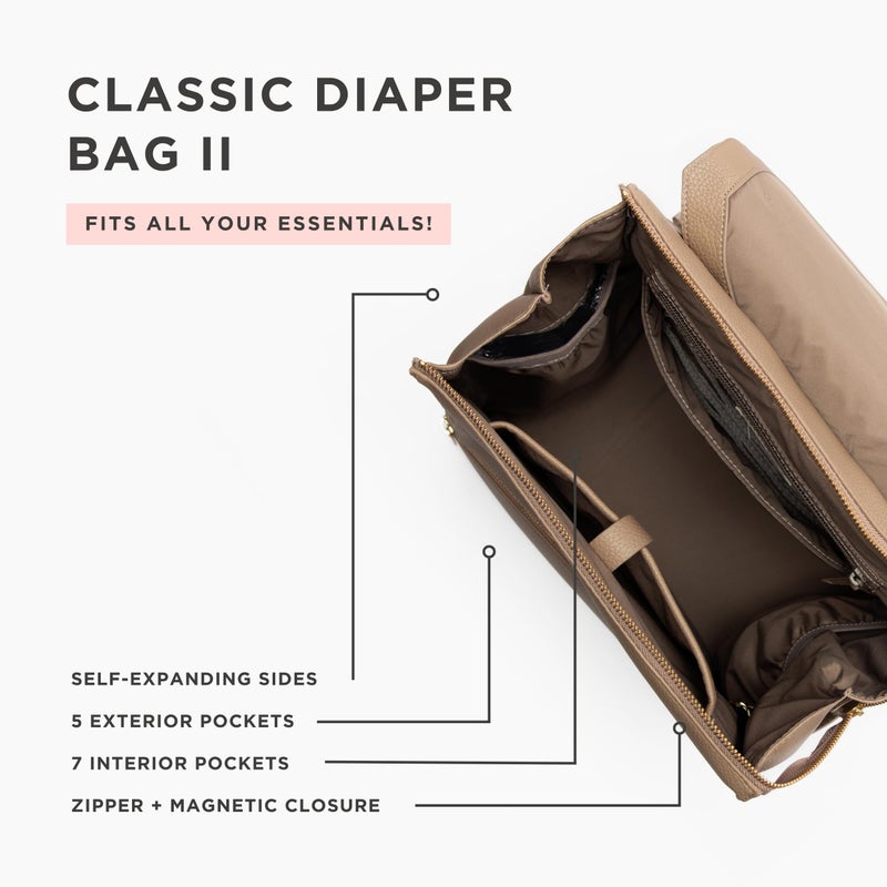 Freshly Picked Classic II Diaper Bag Backpack, Wipeable Vegan Leather With Changing Pad, Convertible (Cognac V2) - Image 3