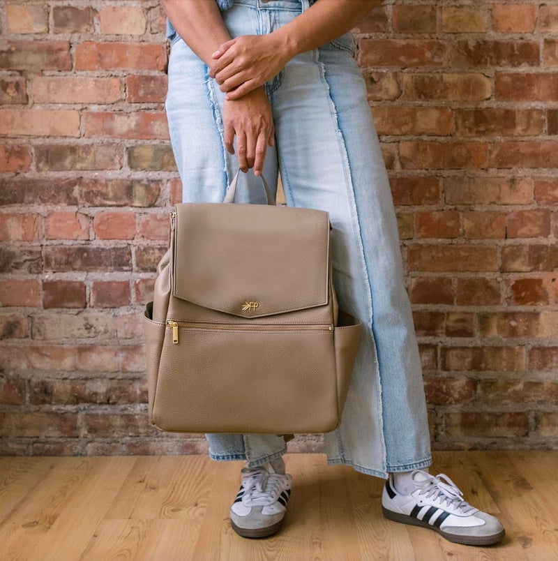 Freshly Picked Classic II Diaper Bag Backpack, Wipeable Vegan Leather With Changing Pad, Convertible (Cognac V2) - Image 2