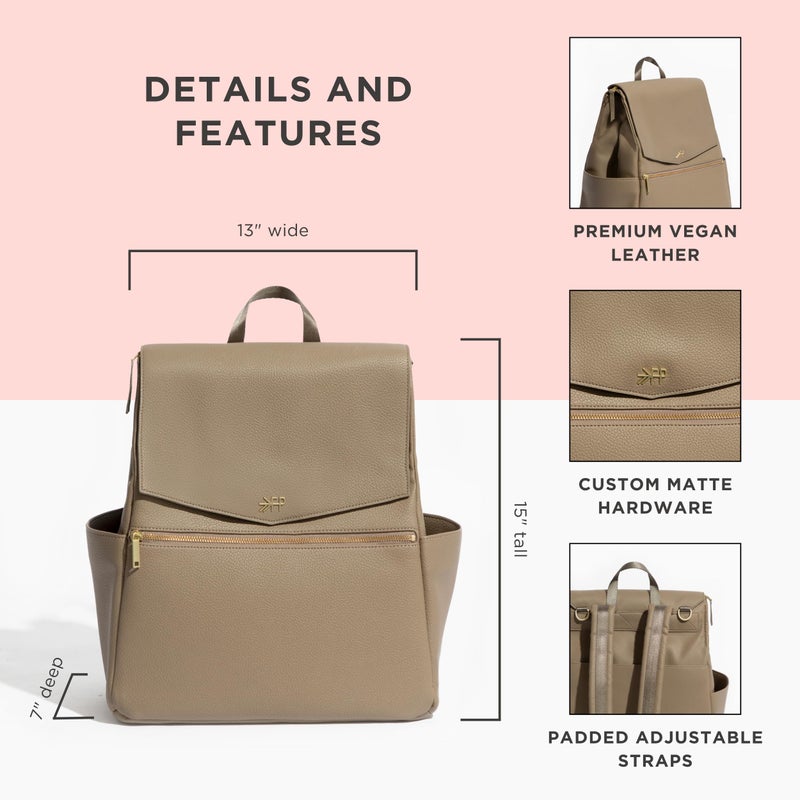 Freshly Picked Classic II Diaper Bag Backpack, Wipeable Vegan Leather With Changing Pad, Convertible (Cognac V2) - Image 5