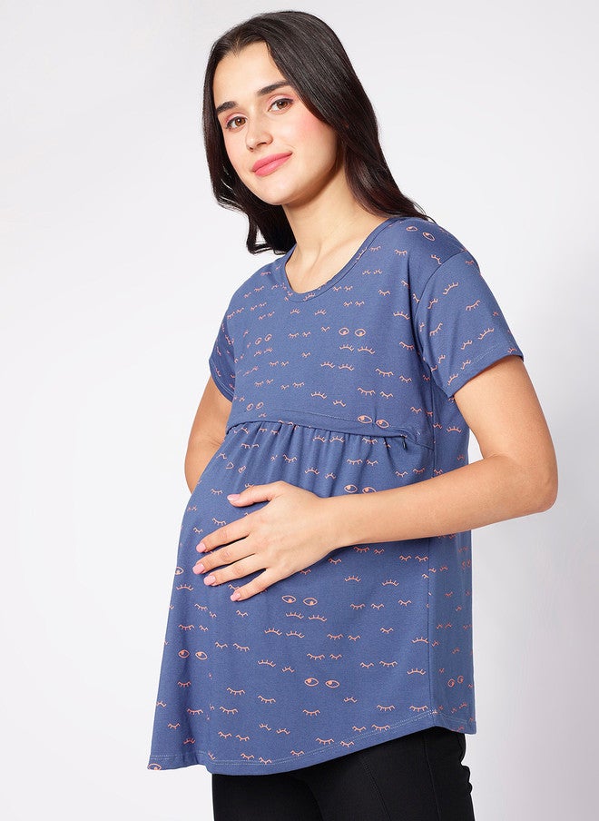 beebelle Blue Conversational Printed Maternity Top - Image 3