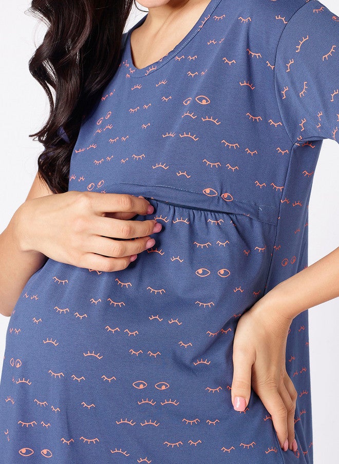 beebelle Blue Conversational Printed Maternity Top - Image 2
