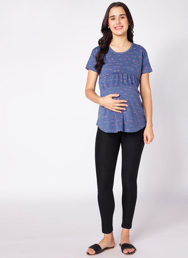 beebelle Blue Conversational Printed Maternity Top - Image 5