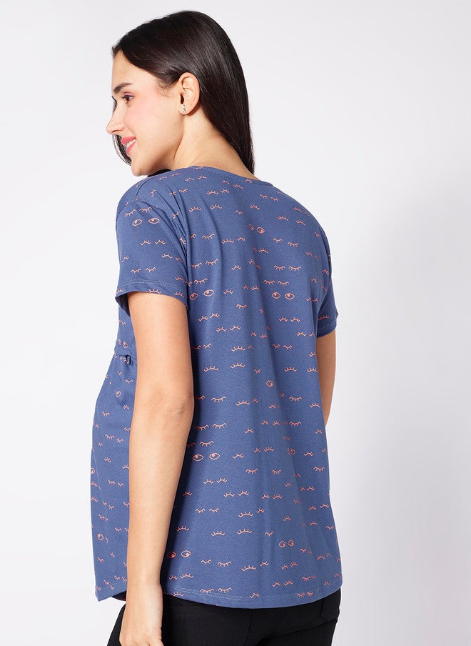 beebelle Blue Conversational Printed Maternity Top - Image 4
