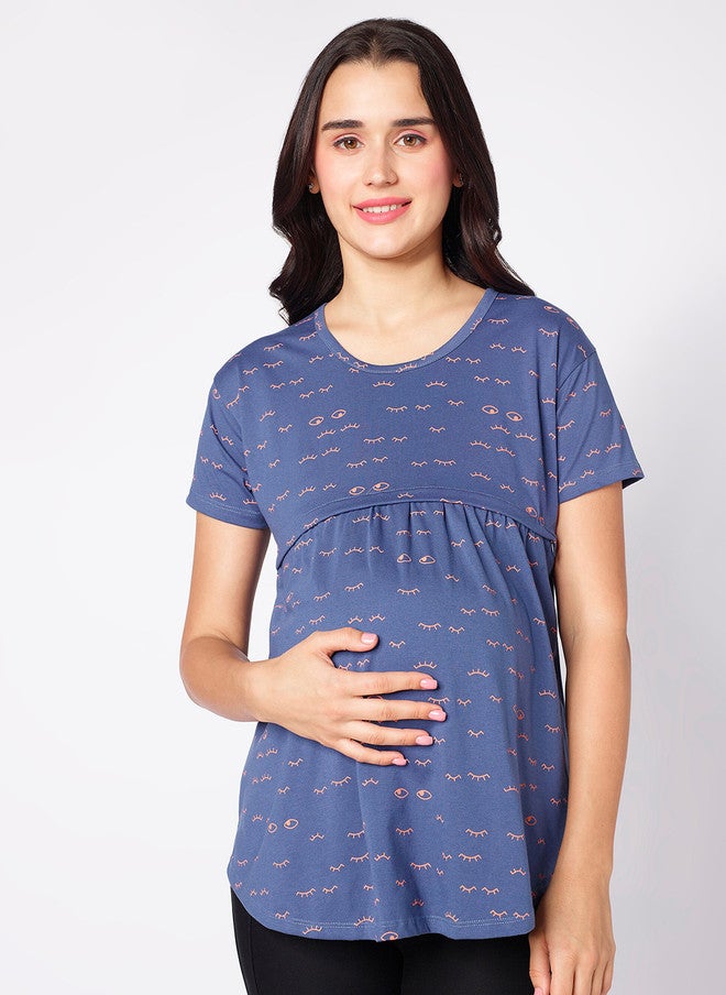 beebelle Blue Conversational Printed Maternity Top - Image 1