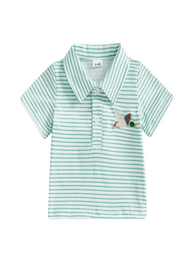 SAYOO Toddler Baby Summer T-Shirt Duck Embroidery Short Sleeve Lapel Stripe Tops for Boys Girls (Mallard Duck Green, 12-18 Months) - Image 1