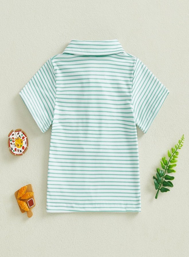 SAYOO Toddler Baby Summer T-Shirt Duck Embroidery Short Sleeve Lapel Stripe Tops for Boys Girls (Mallard Duck Green, 12-18 Months) - Image 3