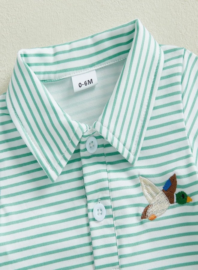 SAYOO Toddler Baby Summer T-Shirt Duck Embroidery Short Sleeve Lapel Stripe Tops for Boys Girls (Mallard Duck Green, 12-18 Months) - Image 4