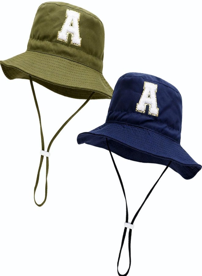 KMOLY 2Pack Toddler Baby Sun Hat UPF 50+ Kids Adjustable Bucket Hat with Wide Brim for Boys Girls 6-24M 2-7Y (US, Age, 6 Months, 24 Months, Army Green+Navy(A)) - Image 1