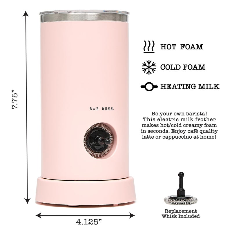 Rae Dunn Electric Milk Frother Steamer -Stylish Automatic Milk Steamer and Frother, Milk Warmer, Hot and Cold Foam Maker for Coffee, Latte, Cappuccino, Macchiato - 550 Watt (Blush) - Image 5