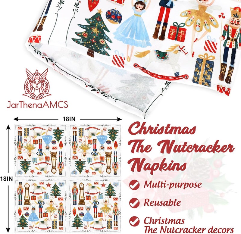 JarThenaAMCS مجموعة من 4 مناديل قماشية على شكل جوزة الطيب لعيد الميلاد بتصميم مائي من جوزة الطيب مناديل عشاء قابلة لإعادة الاستخدام كارتون عيد الميلاد 18 × 18 بوصة مجموعة لتزيين الطاولة لوازم الحفلات - Image 2