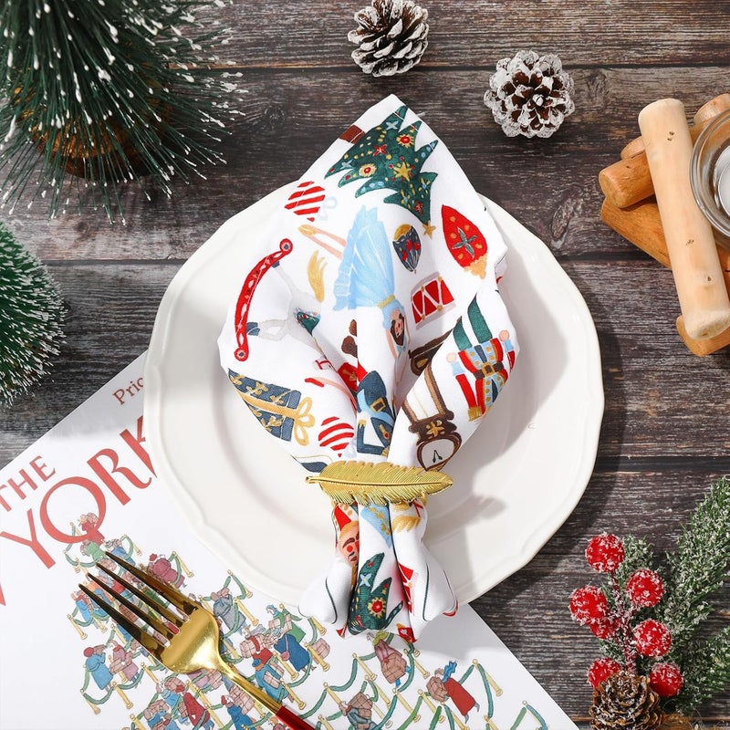 JarThenaAMCS مجموعة من 4 مناديل قماشية على شكل جوزة الطيب لعيد الميلاد بتصميم مائي من جوزة الطيب مناديل عشاء قابلة لإعادة الاستخدام كارتون عيد الميلاد 18 × 18 بوصة مجموعة لتزيين الطاولة لوازم الحفلات - Image 4