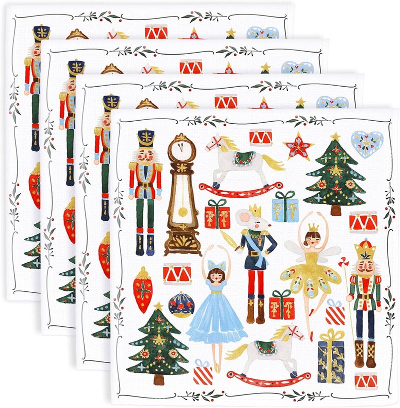 JarThenaAMCS مجموعة من 4 مناديل قماشية على شكل جوزة الطيب لعيد الميلاد بتصميم مائي من جوزة الطيب مناديل عشاء قابلة لإعادة الاستخدام كارتون عيد الميلاد 18 × 18 بوصة مجموعة لتزيين الطاولة لوازم الحفلات - Image 1