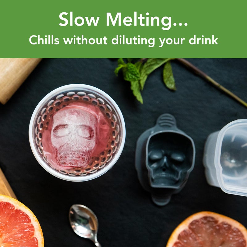 Tovolo Skull Ice Cube Mold Pack of 2 Craft Ice Molds for Whiskey Bourbon Cocktails, Easy Fill No Leak Silicone Skeleton Skull Shaped Ice Cube Gifts for Men, Dishwasher Safe BPA Free Large Skull Mold - Image 2