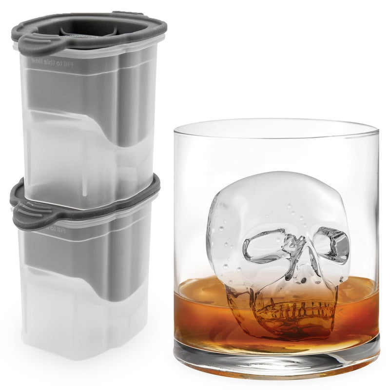 Tovolo Skull Ice Cube Mold Pack of 2 Craft Ice Molds for Whiskey Bourbon Cocktails, Easy Fill No Leak Silicone Skeleton Skull Shaped Ice Cube Gifts for Men, Dishwasher Safe BPA Free Large Skull Mold - Image 1