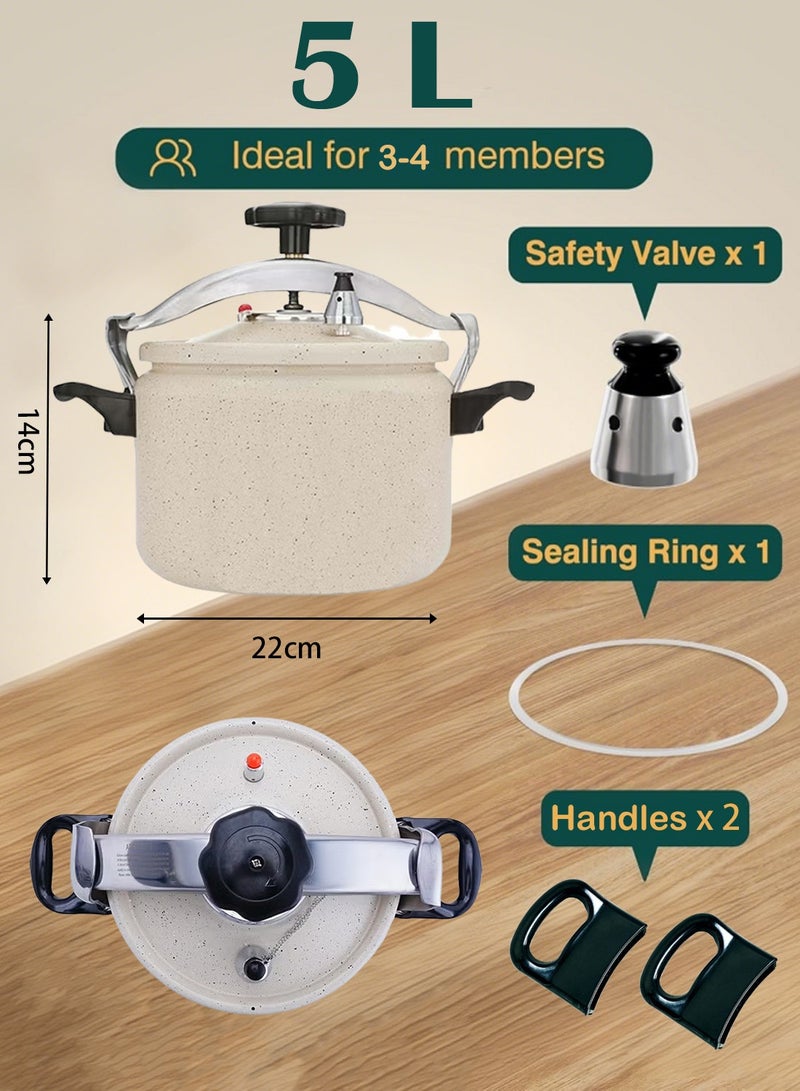 TORNADO 5Liters 5L White Pressure Cooker | Granite Coating for Easy Cleaning, Reinforced Aluminum Alloy Design, Energy-Saving Fast Cooking Solution for Small Families white - Image 3