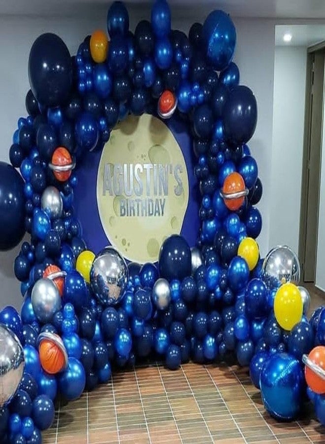 بالونار مجموعة زينة حفلات الفضاء الخارجي، طقم بالونات على شكل قوس، زينة حفلات أعياد ميلاد الفضاء، 134 قطعة من بالونات رواد الفضاء والصواريخ المصنوعة من رقائق معدنية باللون الأزرق الداكن والفضي المعدني، زينة حفلات الأولاد بطابع الأجسام الطائرة المجهولة (أزرق). - Image 5