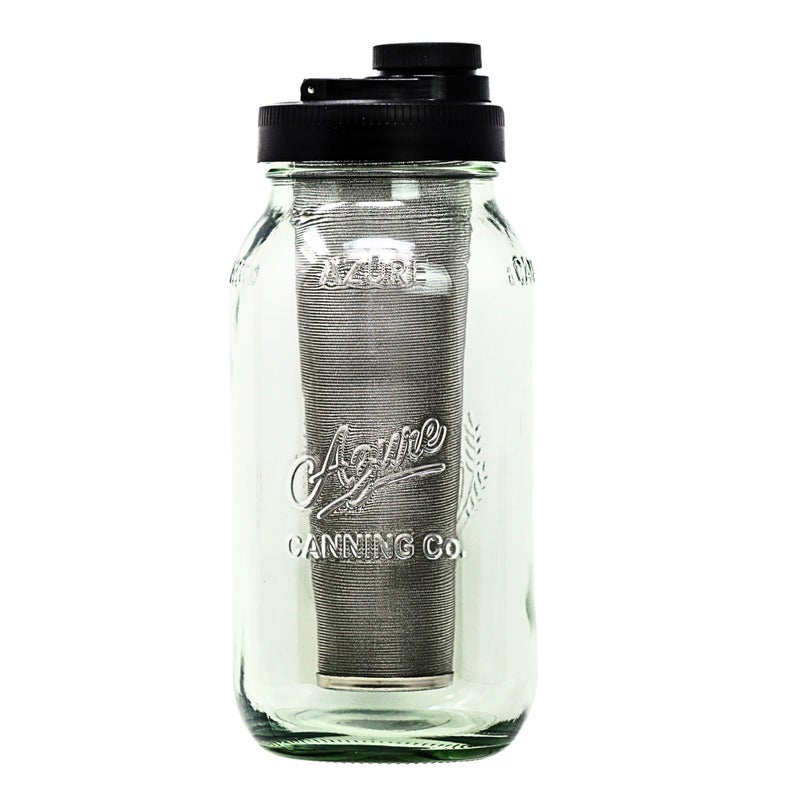 Brewing America Brewing America Mason Jar Cold Brew Coffee Maker Infuser Made in USA Wide Mouth Mason Jar with Screw Top Pour and Drinking Lid Stainless Steel Filter  Coffee Tea Alcohol  2 Quart 64 oz Black Lid 