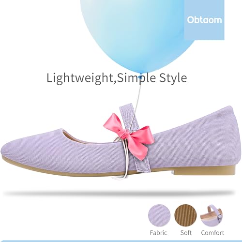 Obtaom Mary Jane Flat Shoes Round Toe Ballet Flats for Women Dressy Fabric Business Flats Comfortable Classic Strap Flats for Office(Purple,US8) - Image 2