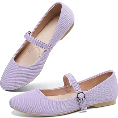 Obtaom Mary Jane Flat Shoes Round Toe Ballet Flats for Women Dressy Fabric Business Flats Comfortable Classic Strap Flats for Office(Purple,US8) - Image 1