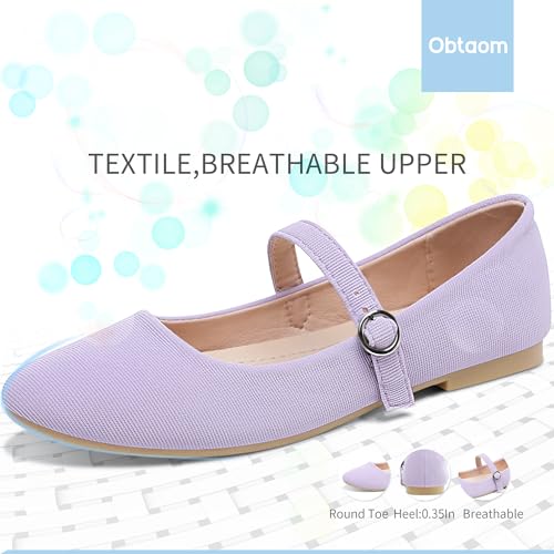 Obtaom Mary Jane Flat Shoes Round Toe Ballet Flats for Women Dressy Fabric Business Flats Comfortable Classic Strap Flats for Office(Purple,US8) - Image 3