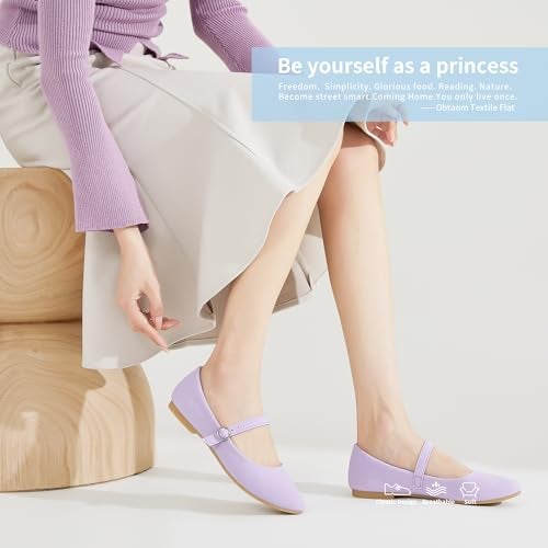 Obtaom Mary Jane Flat Shoes Round Toe Ballet Flats for Women Dressy Fabric Business Flats Comfortable Classic Strap Flats for Office(Purple,US8) - Image 5