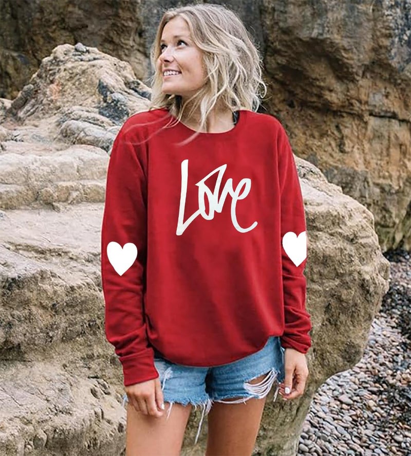 YALUCOR Valentines Day Sweatshirts for Women Valentine Sweatshirt Love Heart Graphic Pullover Tops Casual Tops - Image 2