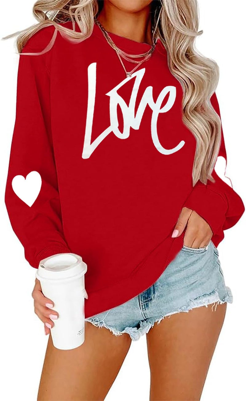 YALUCOR Valentines Day Sweatshirts for Women Valentine Sweatshirt Love Heart Graphic Pullover Tops Casual Tops - Image 1