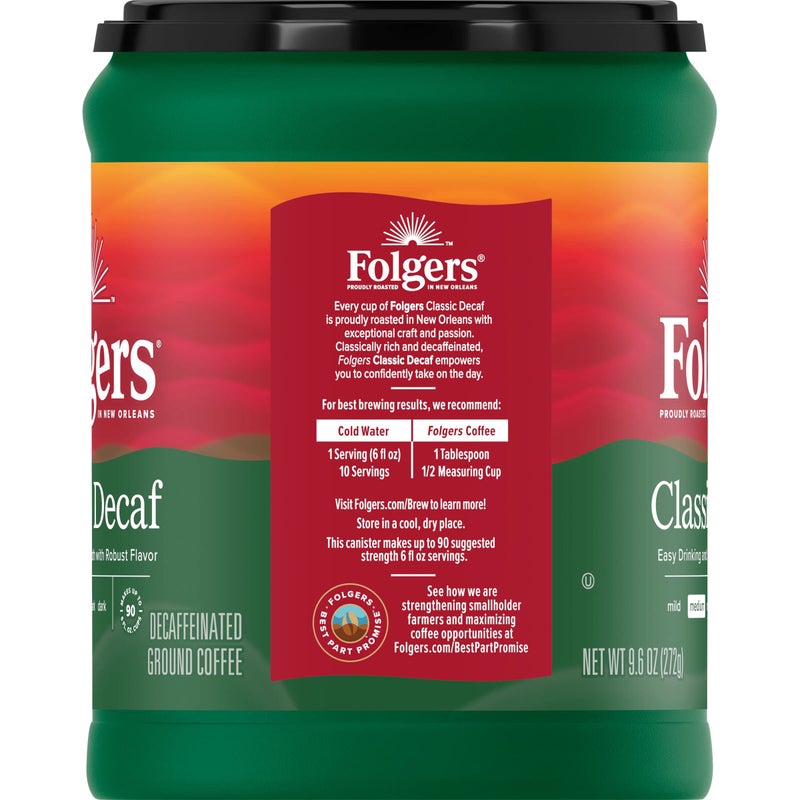 Folgers Decaf Coffee, Ground Coffee, Classic Medium Roast, 9.6 Ounce Canister - Image 4