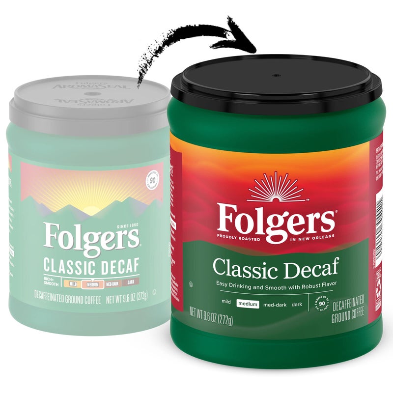Folgers Decaf Coffee, Ground Coffee, Classic Medium Roast, 9.6 Ounce Canister - Image 2