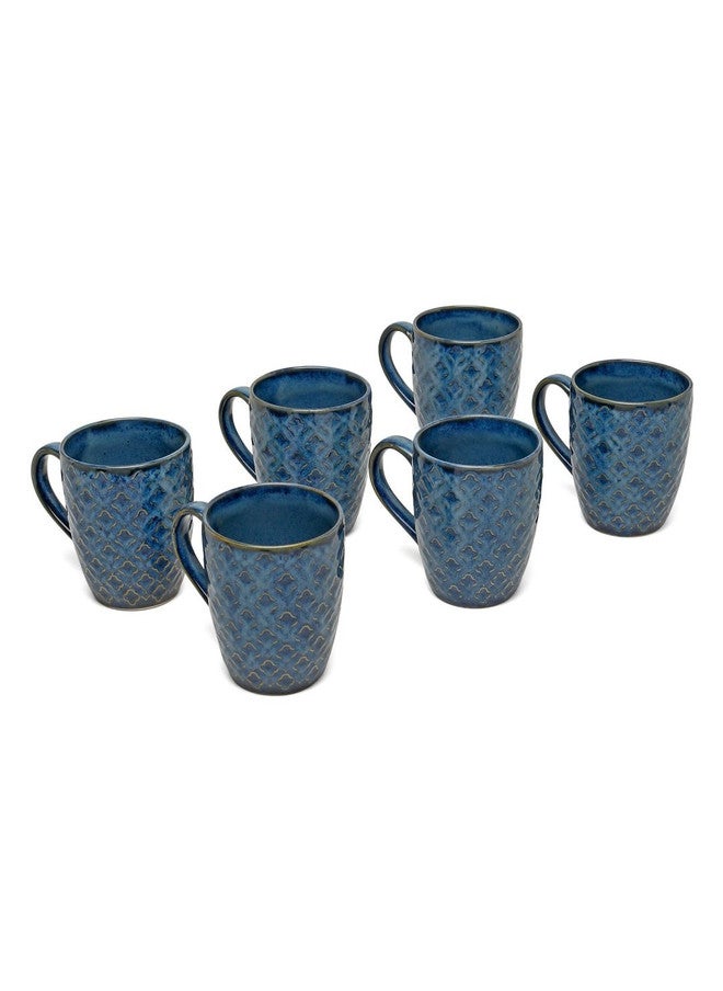 Arrabi Blue & Gold-Toned Crafted Ceramics Textured Ceramic Glossy Mugs Set of 6 - Image 2