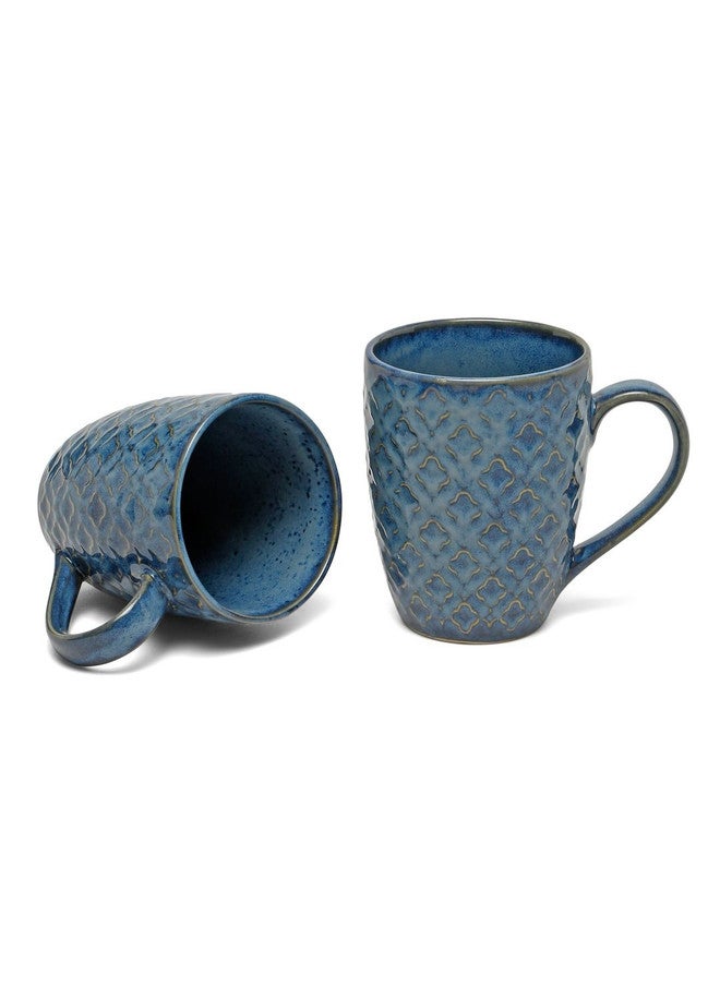 Arrabi Blue & Gold-Toned Crafted Ceramics Textured Ceramic Glossy Mugs Set of 6 - Image 3