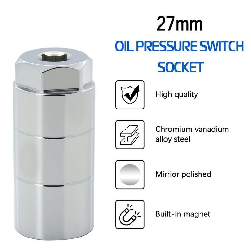 A ABIGAIL Oil Pressure Switch Socket 3/8" Drive or 1 1/8" hex Fits 1" and 1 1/16" Switches Up to 2 5/8" Long Oil Pressure Switches Oil Pressure Sending Socket Sliver - Image 2