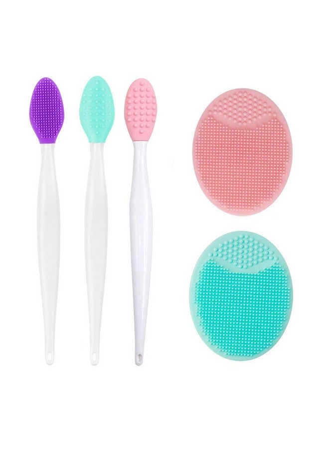 Finrray 3Pcs Silicone Exfoliating Lip Brush 2 In 1 Doublesided Soft Silicone Lip Brush & And 2Pcs Silicone Facial Cleaning Brushes Pad For Smoother And Fuller Lip Appearance Cleanning Blackhead - Image 1