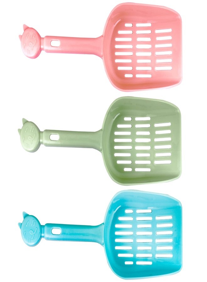 jujinglobal 3pcs Plastic Cat Litter Scoop Poop Sifter with 1.5” Deep Shovel for Kitty Shovel with 5” Long Handle Non Sticky Kitten Cleaning Tool Mix Color - Image 1