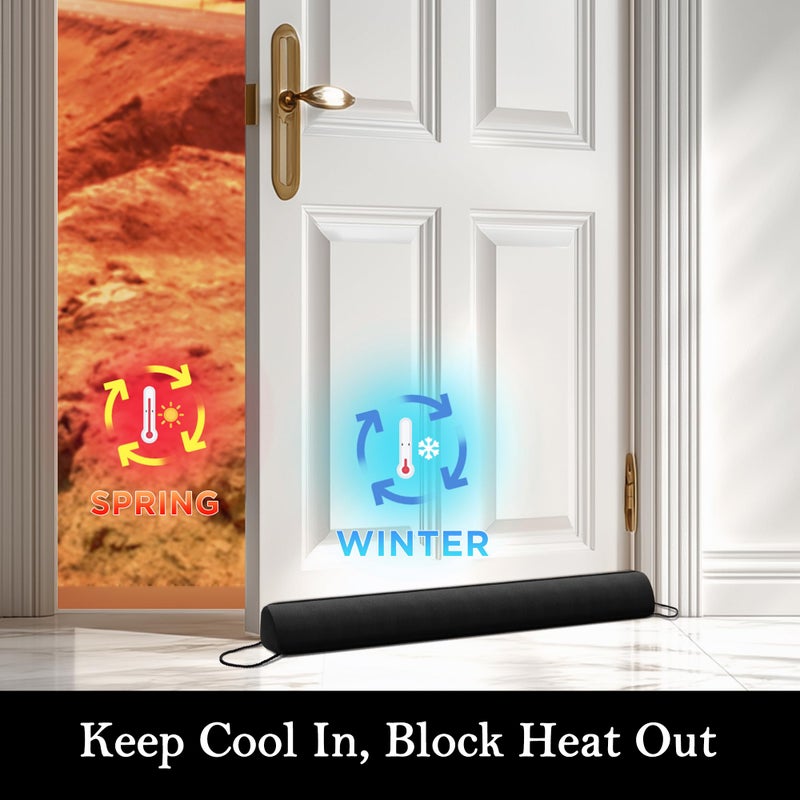Sunolga Door Draft Stopper Blocks Hot and Cold Air with Removable Washable Cover for Bottom of Door, All-Season Seal Strip for Noise, Dust, Door Sweep for Gaps Up to 3", Home Essentials, 48", Black - Image 5