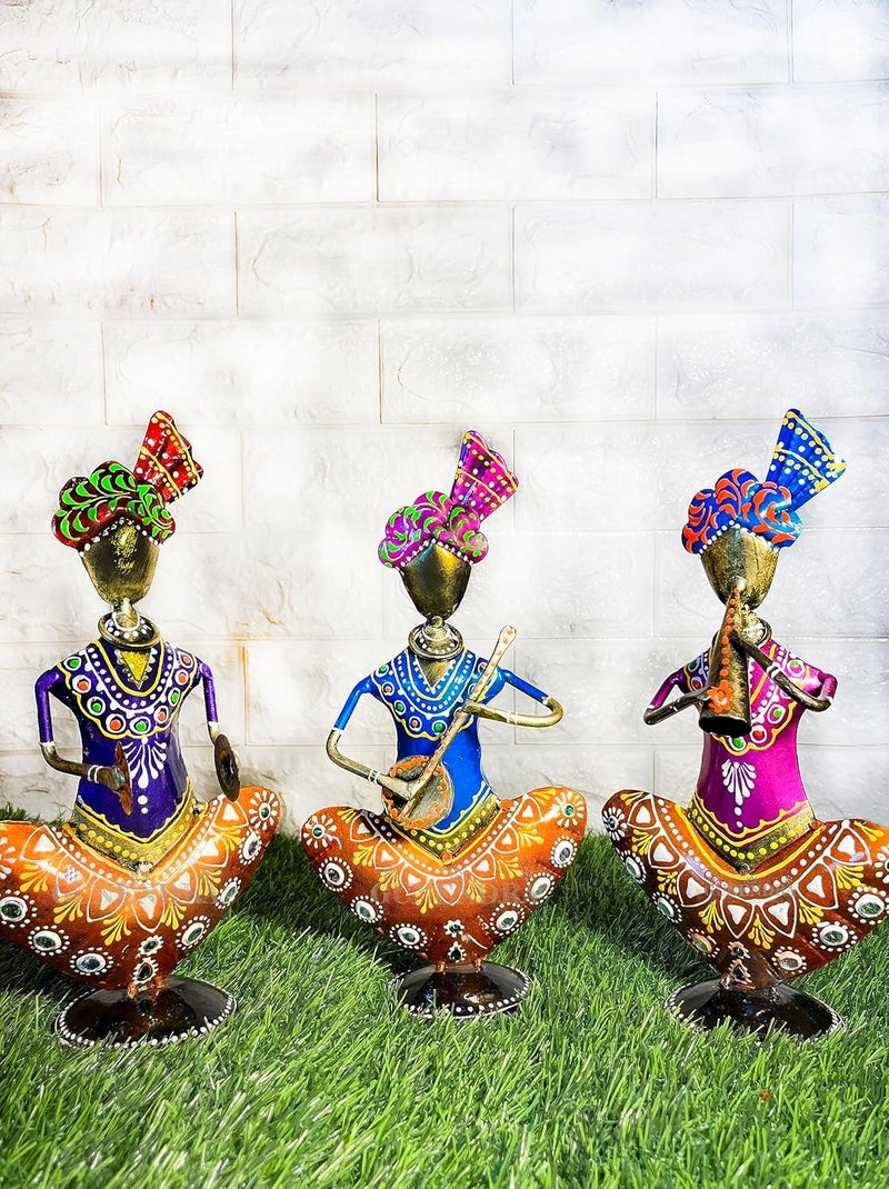 GUNENDRA Crafts Metal Rajasthani Sardar Musicians Item showpiece Decorative Items for Home Gift Items Showpieces Home Decoration Items Stylish Table Decorative Items