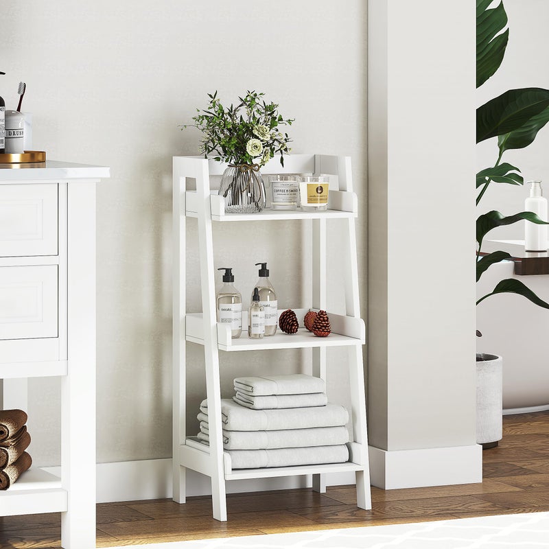 UTEX UTEX 3Tier Ladder Shelf Bathroom Shelf Freestanding 3Shelf Spacesaver Open Wood Shelving Unit Ladder Shelf White 