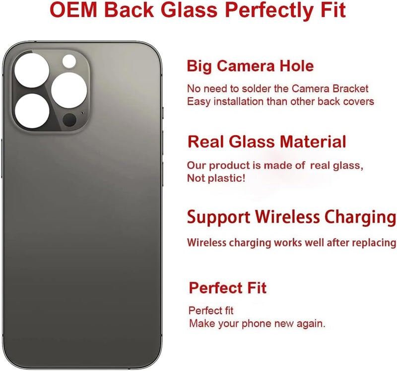 Perzework غطاء خلفي زجاجي بديل OEM لجهاز iPhone 13 برو ماكس 6.7 بوصة (جرافيت) لجميع الشبكات مع لاصق مثبت مسبقًا ومجموعات أدوات الإصلاح - Image 2