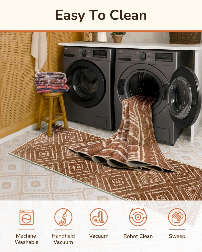 BESTSWEETIE Area Rug 8x10 Rug Machine Washable Non-Slip Low Pile Print Pattern Western Rug for Living Room Bedroom Entryway Tribal Series -Yellowbrown/Cream - Image 2