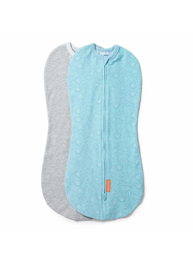SwaddleMe by Ingenuity Compression Baby Swaddle Pod, Two-Way Zipper for Easy Diaper Changes, Improves Sleep & Calms Startle Reflex, 0-2 Months, 1.0 TOG, 2-Pack - Dino Jam - Image 1
